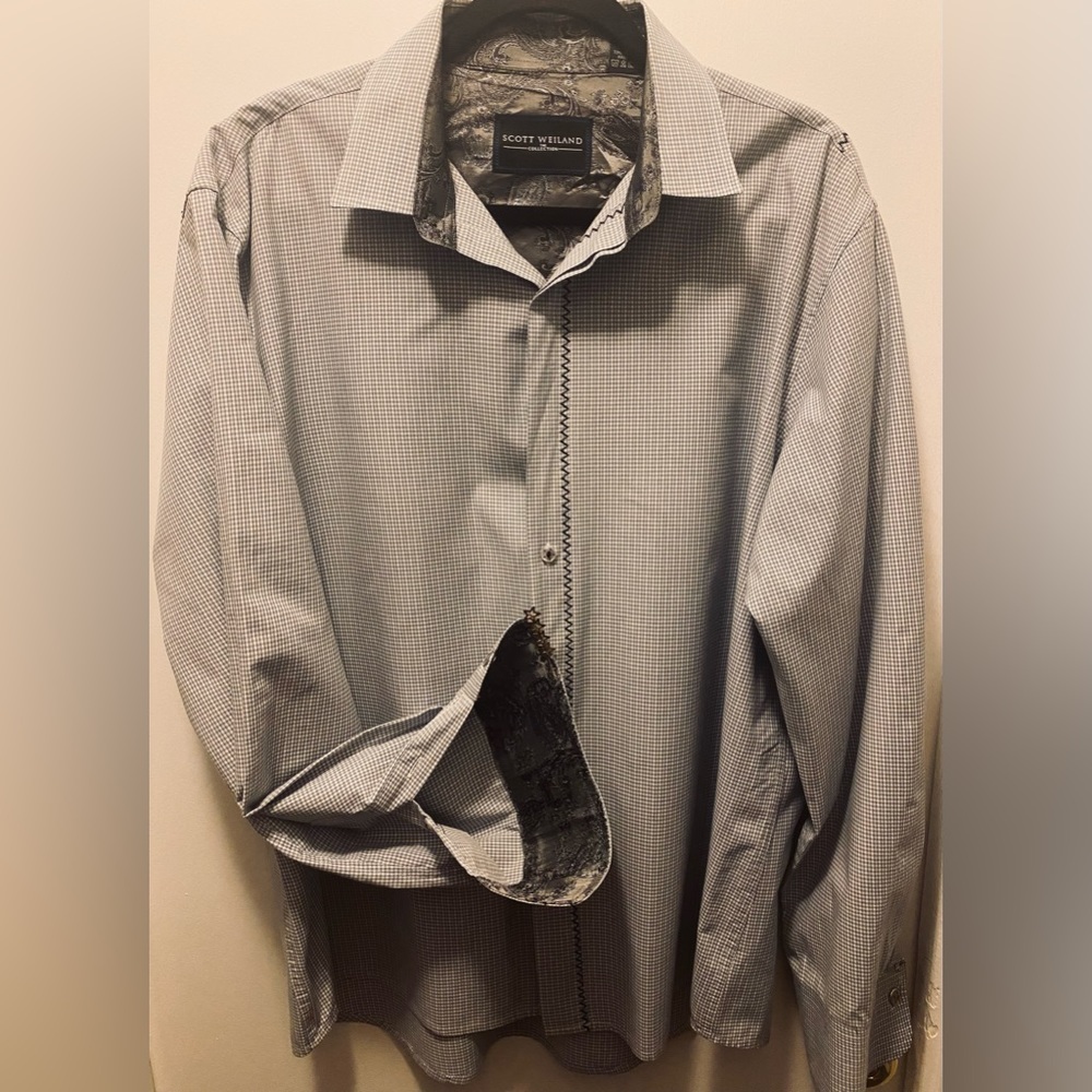 Scott Weiland Button Down Blue/Gray Snap Sleeve Men’s~ Size XXL